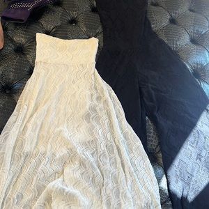 1-black strapless jumpsuit. 1--strapless white summer dress.